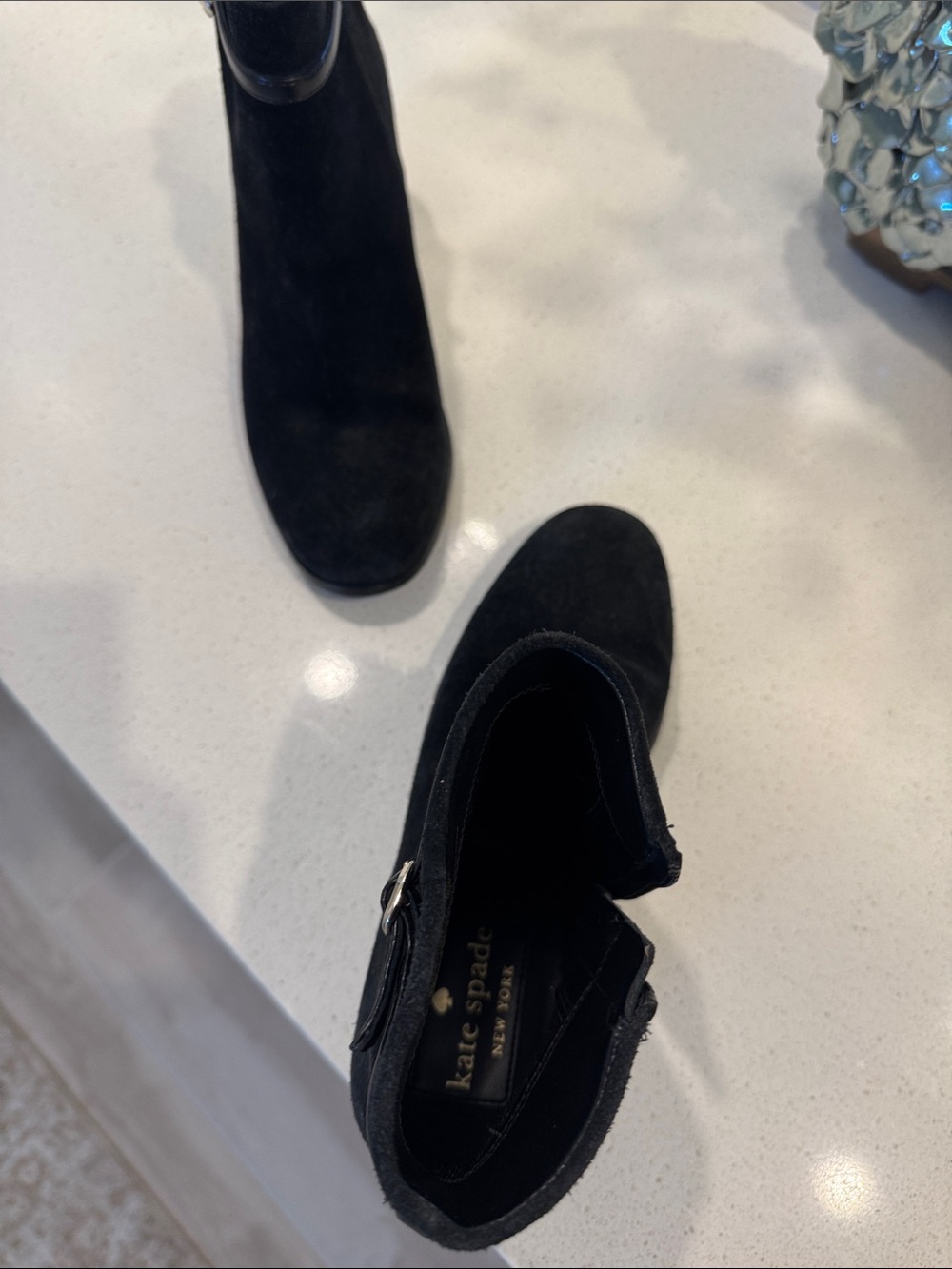 Kate Spade Black Suede Ankle Boots with Charm Accent - Picture 5 of 6